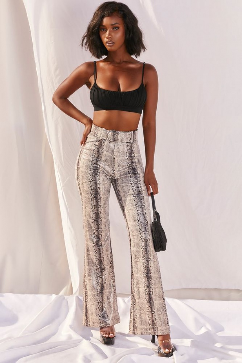 Grey Snake Print Oh Polly Drive ‘Em Wild High Waisted Wide Leg Trousers | GZNF-96125