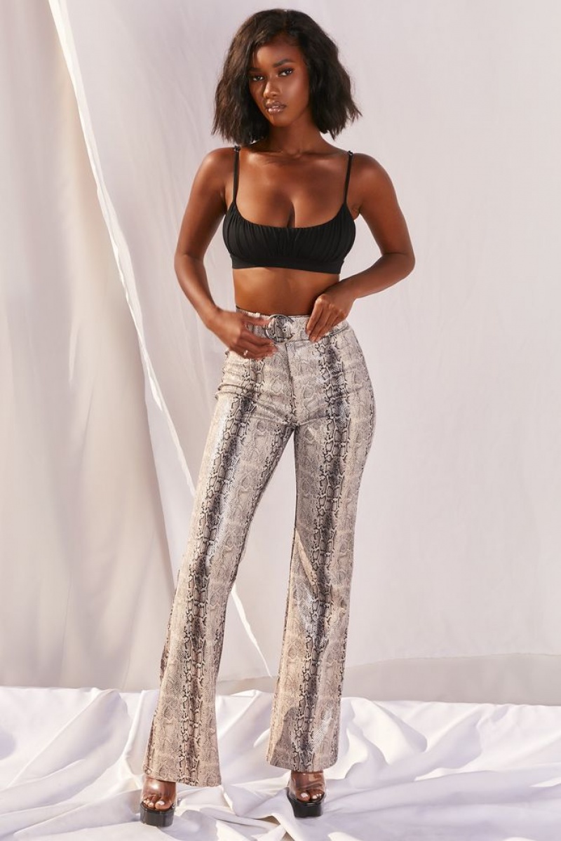 Grey Snake Print Oh Polly Drive ‘Em Wild High Waisted Wide Leg Trousers | GZNF-96125