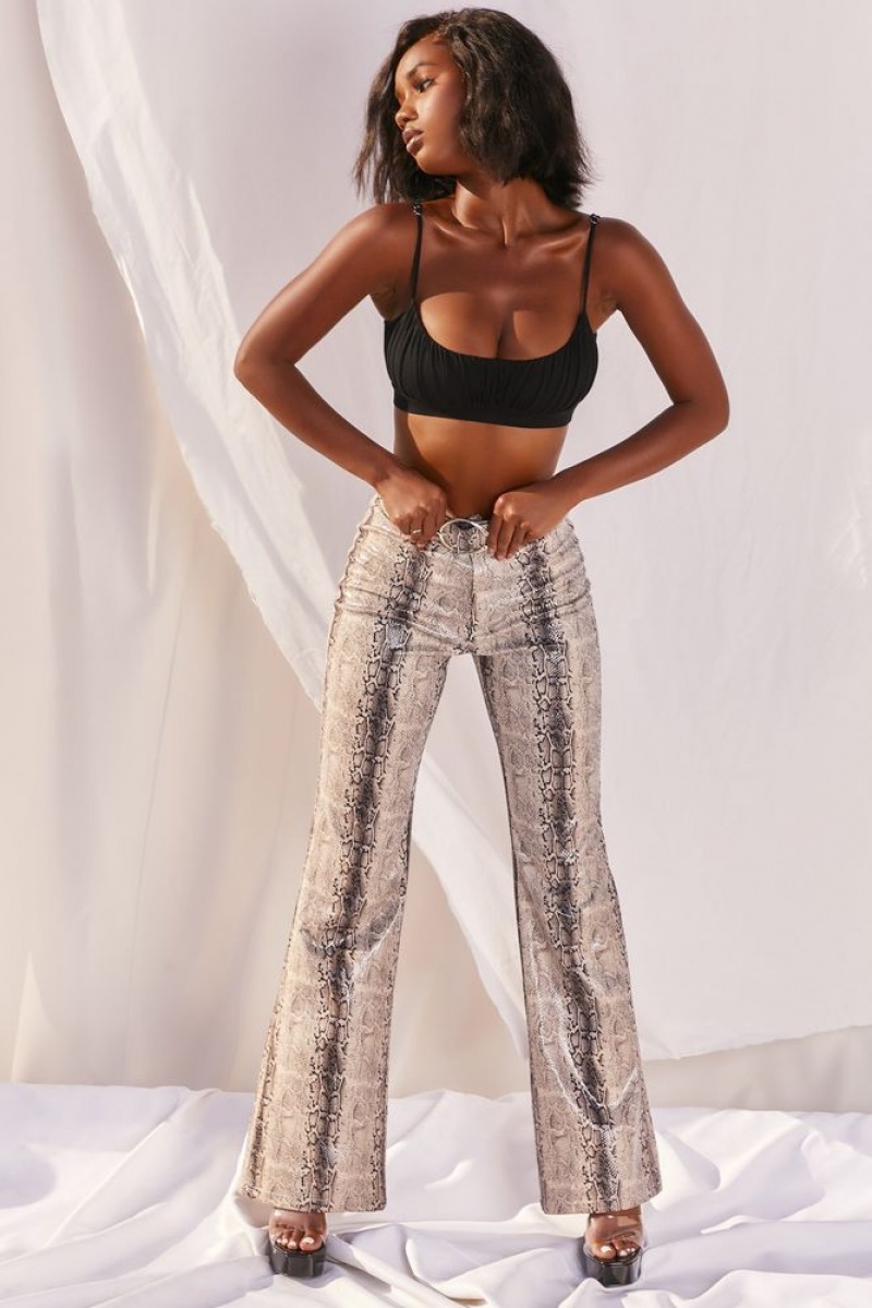 Grey Snake Print Oh Polly Drive ‘Em Wild High Waisted Wide Leg Trousers | GZNF-96125