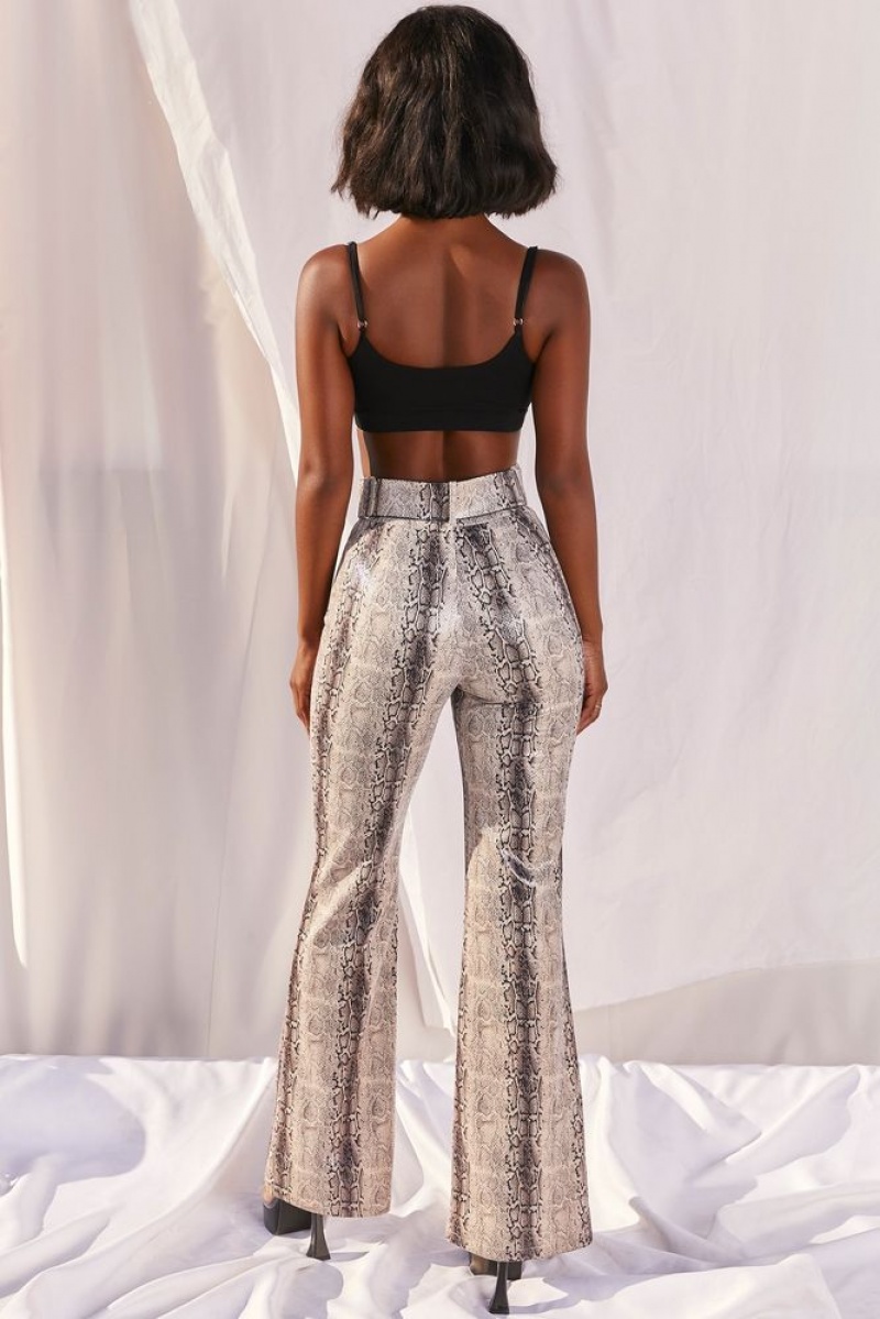 Grey Snake Print Oh Polly Drive ‘Em Wild High Waisted Wide Leg Trousers | GZNF-96125