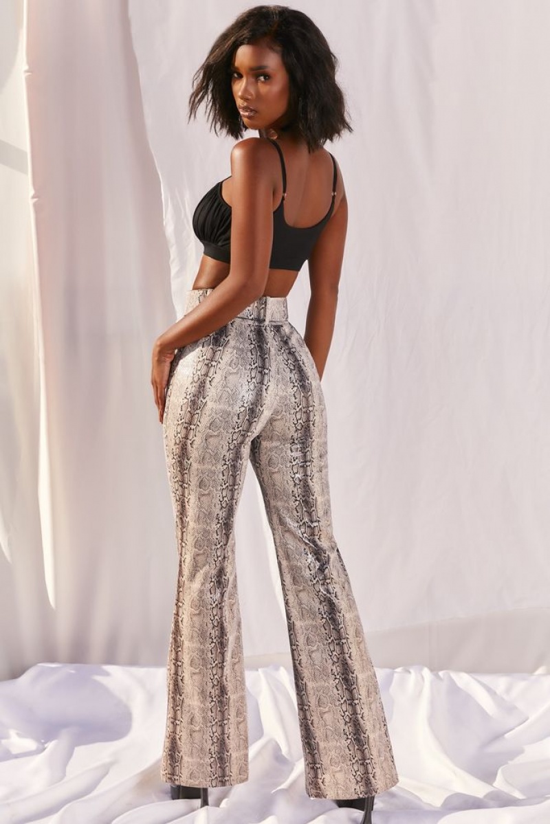 Grey Snake Print Oh Polly Drive ‘Em Wild High Waisted Wide Leg Trousers | GZNF-96125