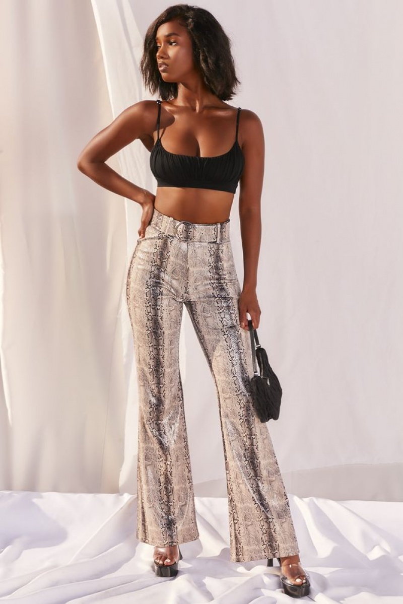 Grey Snake Print Oh Polly Drive ‘Em Wild High Waisted Wide Leg Trousers | GZNF-96125