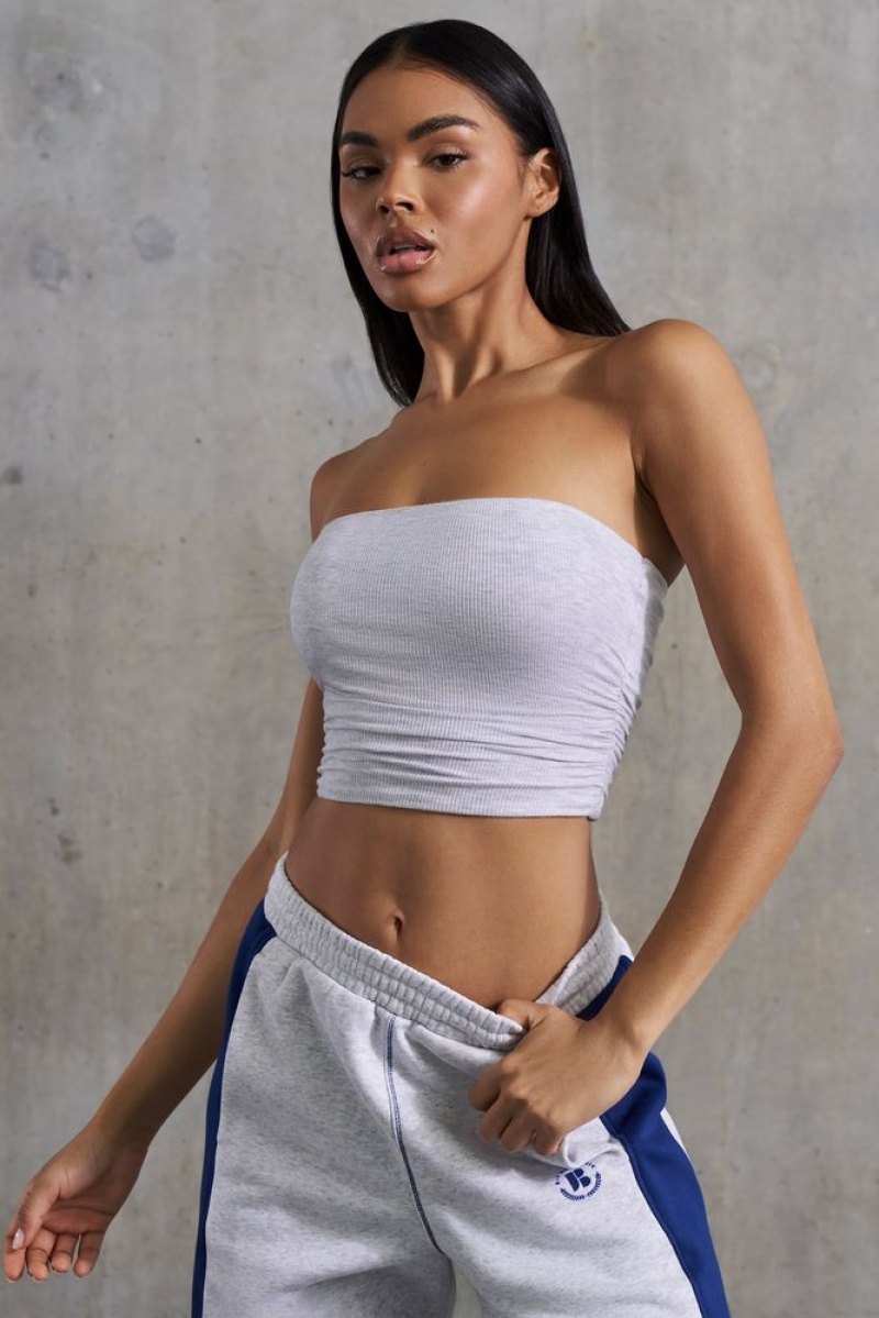 Heather Grey Oh Polly Ability Soft Rib Ruched Bandeau Top | JDSL-26015