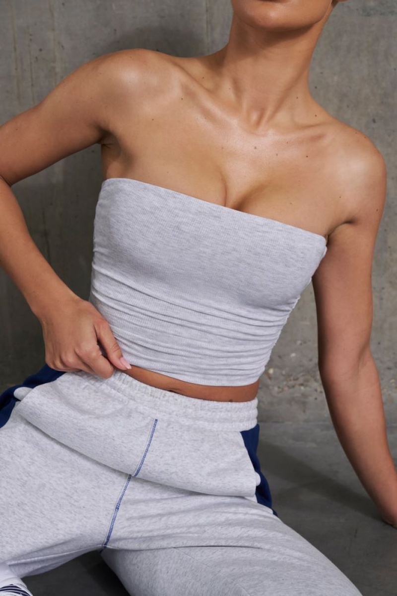 Heather Grey Oh Polly Ability Soft Rib Ruched Bandeau Top | JDSL-26015