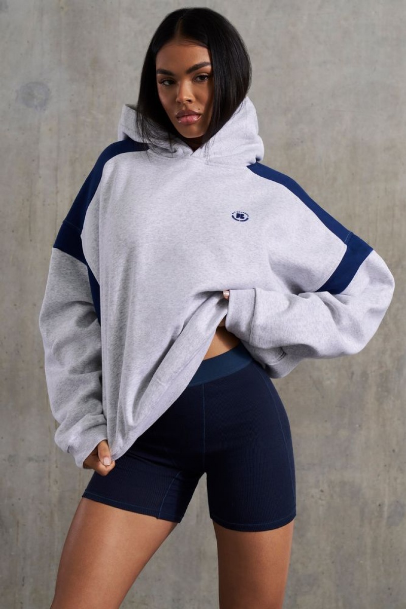 Heather Grey Oh Polly Academic Oversized Hooded Sweatshirt | KQFO-47861