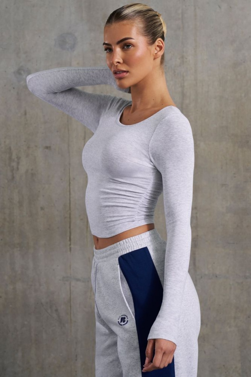 Heather Grey Oh Polly Achieve Soft Rib Long Sleeve Top | HGCP-96572