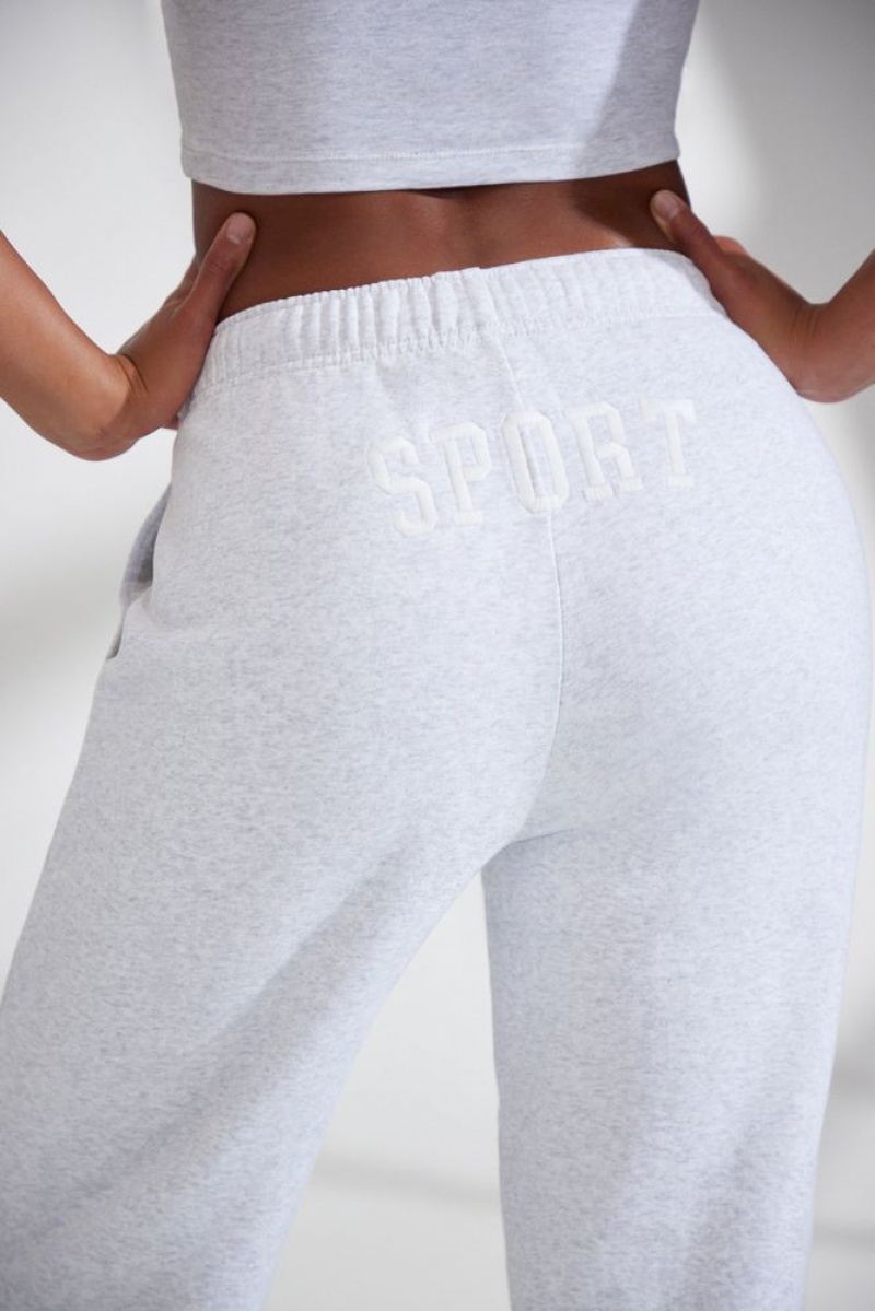 Heather Grey Oh Polly Athletics Petite Wide Leg Embroidered Back Joggers | IYSV-47920