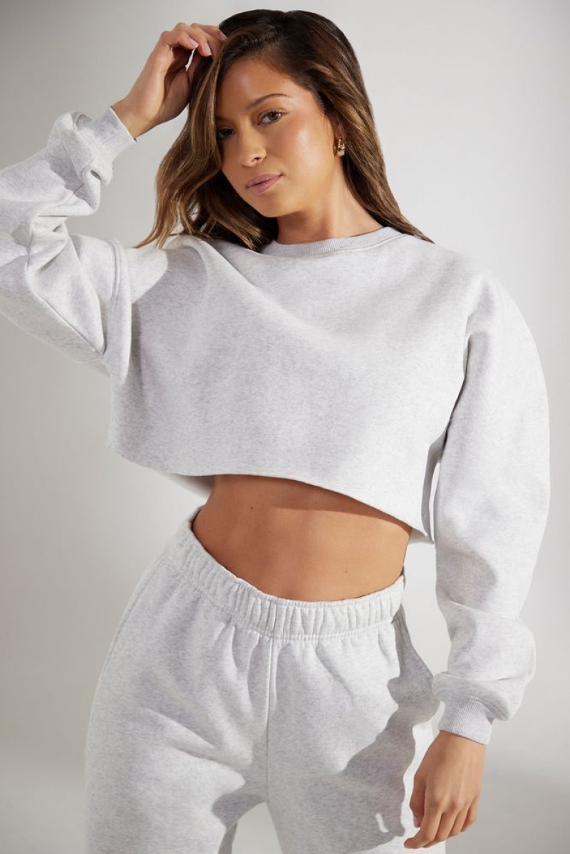 Heather Grey Oh Polly Fundamental Cropped Oversized Sweatshirt | IGUQ-16584