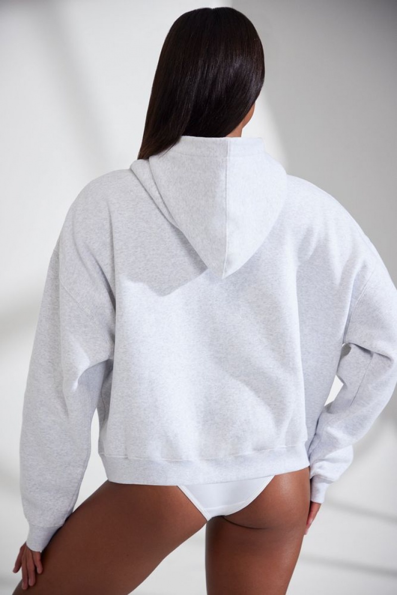 Heather Grey Oh Polly Varsity Oversized Hooded Sweatshirt | GEWB-78915