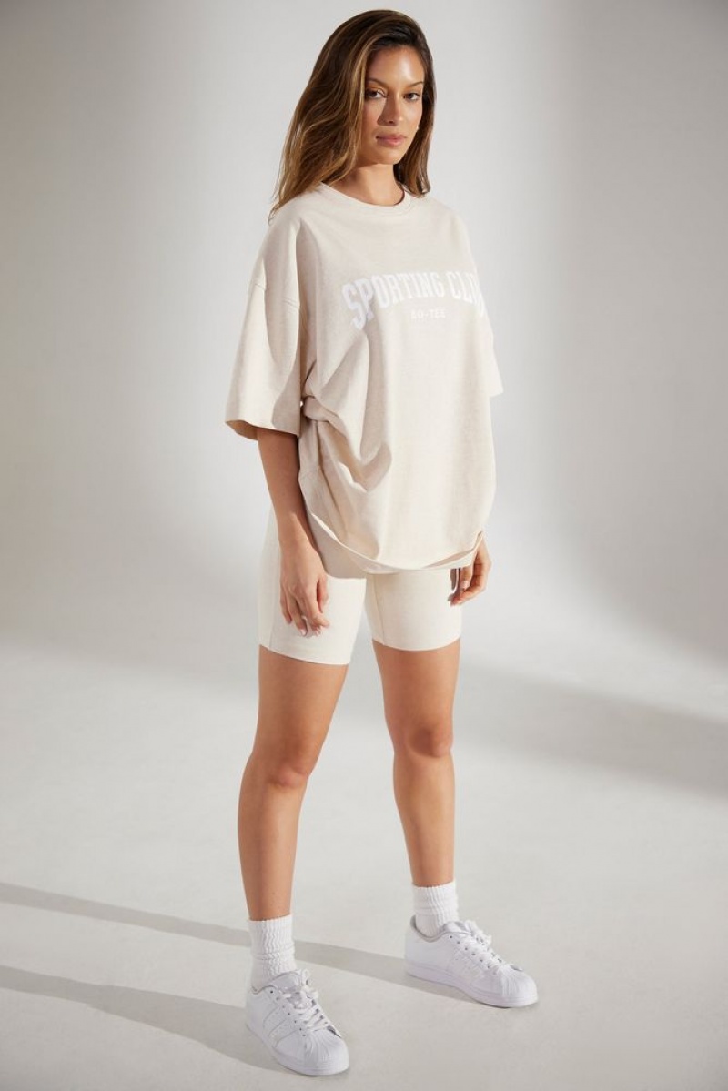 Heather Oat Oh Polly Base Soft Cotton Biker Shorts | FCWD-89406