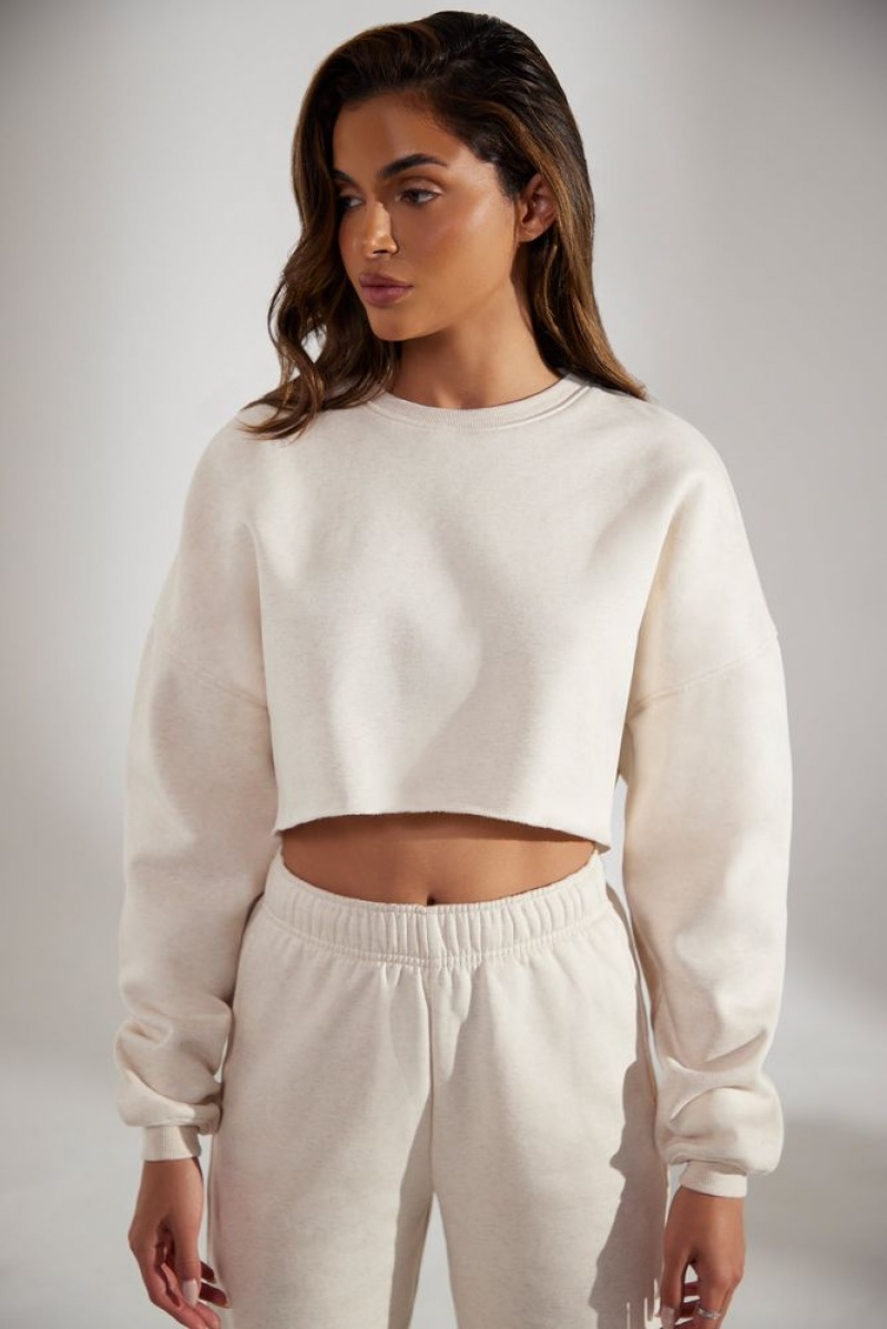 Heather Oat Oh Polly Fundamental Cropped Oversized Sweatshirt | OTGF-97834