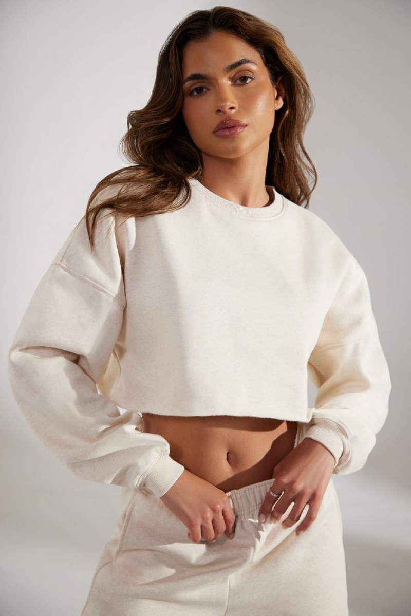 Heather Oat Oh Polly Fundamental Cropped Oversized Sweatshirt | OTGF-97834