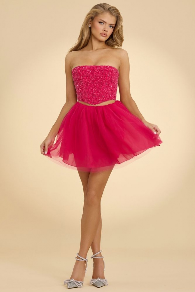 Hot Pink Oh Polly Cosima High Waist Tulle Mini Skirt | WDLF-91754