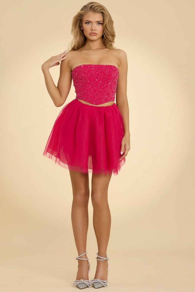 Hot Pink Oh Polly Cosima High Waist Tulle Mini Skirt | WDLF-91754