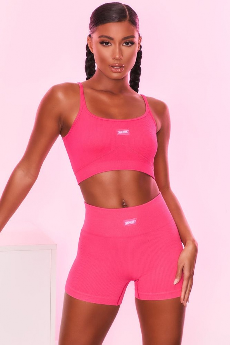 Hot Pink Oh Polly Intense Ribbed Butt Lifting Shorts | UXQK-73196