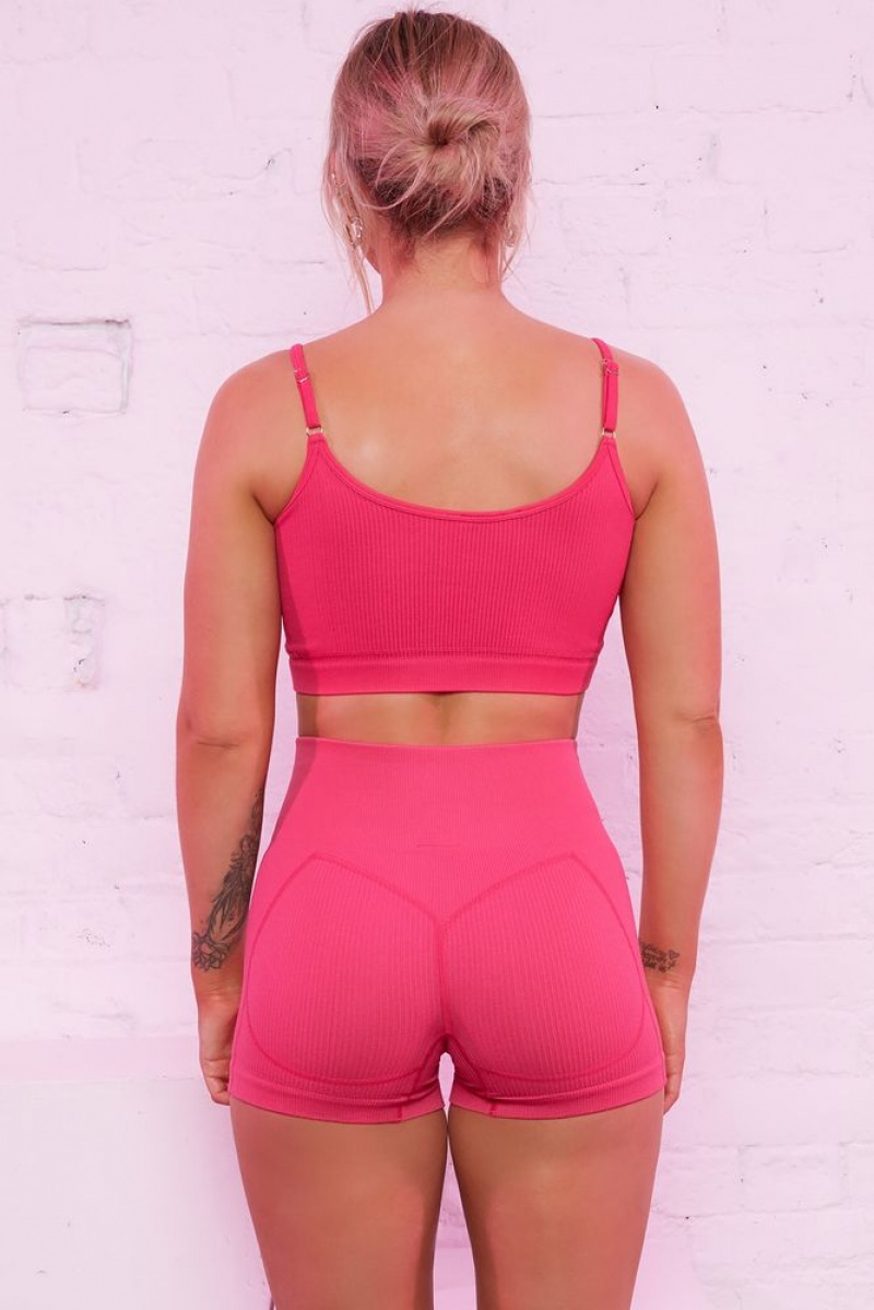 Hot Pink Oh Polly Intense Ribbed Butt Lifting Shorts | UXQK-73196