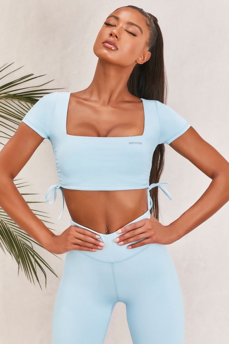 Ice Blue Oh Polly Ambition Slinky Crop Top | PRIH-54871