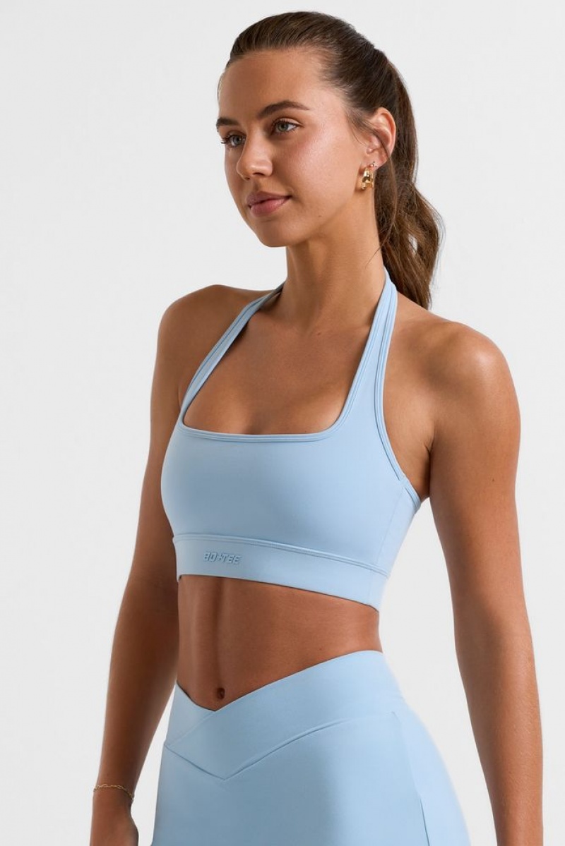 Ice Blue Oh Polly Deuce Halterneck Crop Top | ITAK-10645