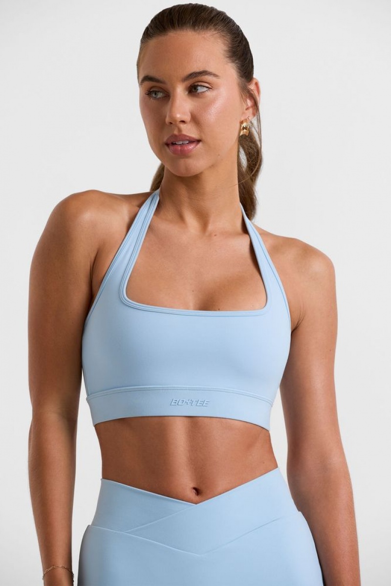 Ice Blue Oh Polly Deuce Halterneck Crop Top | ITAK-10645