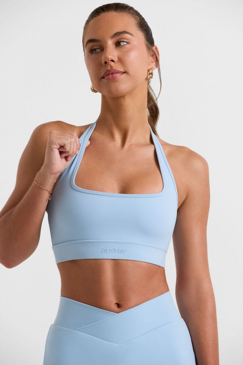 Ice Blue Oh Polly Deuce Halterneck Crop Top | ITAK-10645