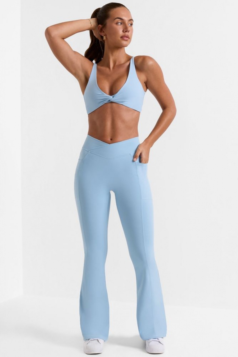 Ice Blue Oh Polly Match Petite Cross Waistband Flare Pocket Leggings | WDOX-40382