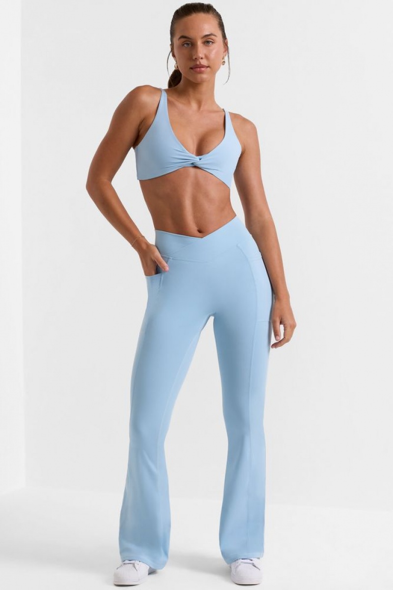 Ice Blue Oh Polly Match Petite Cross Waistband Flare Pocket Leggings | WDOX-40382