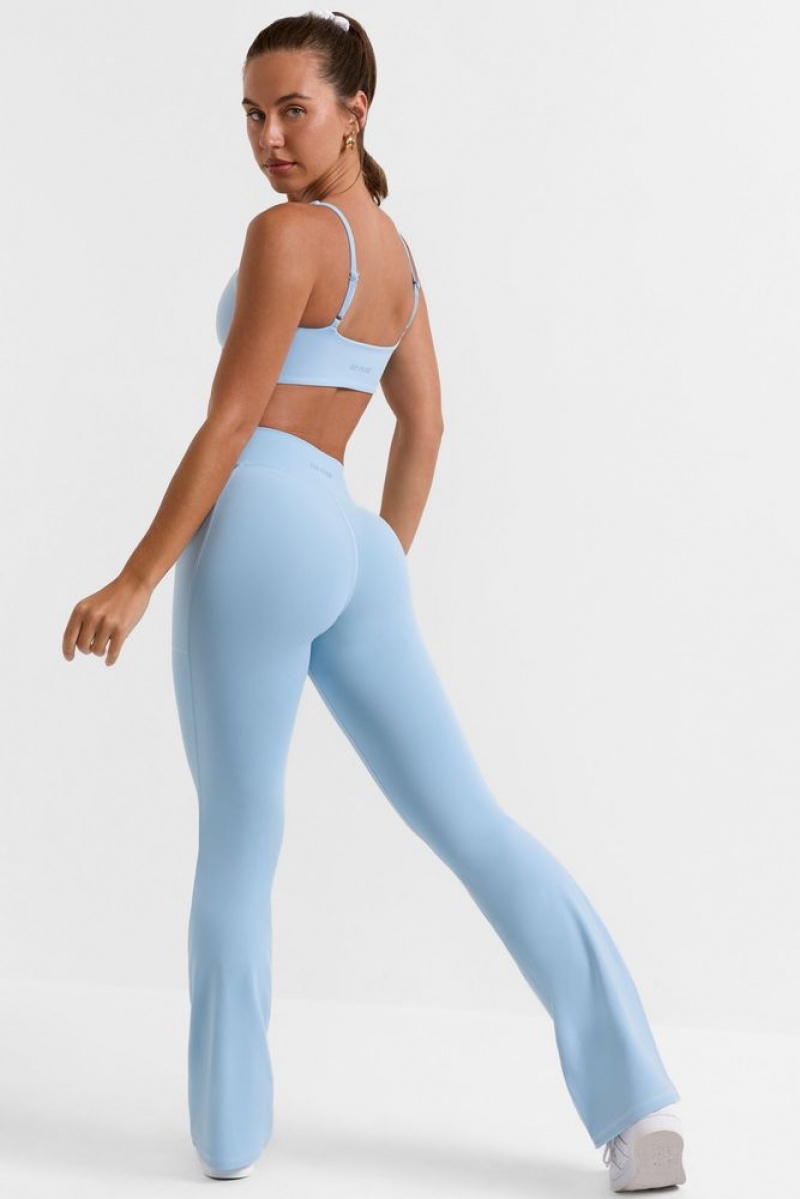 Ice Blue Oh Polly Match Petite Cross Waistband Flare Pocket Leggings | WDOX-40382