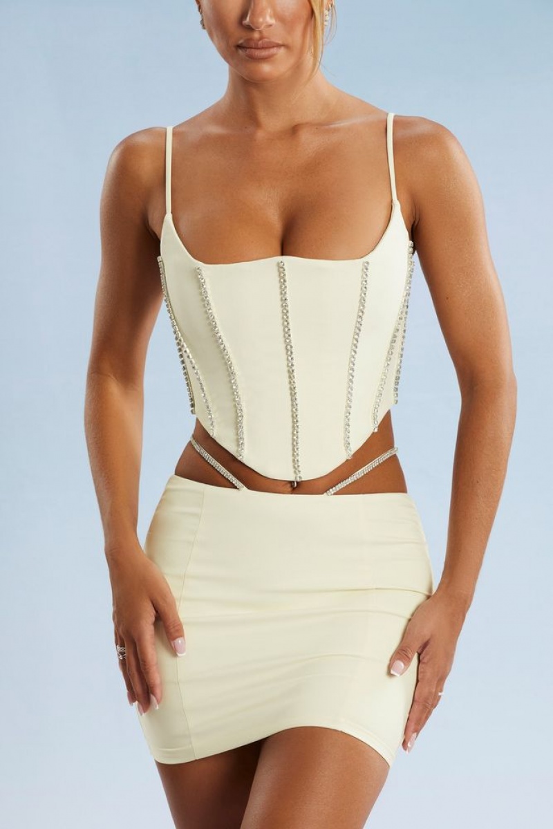 Ivory Oh Polly Ada Embellished Cut Out Mini Skirt | YORZ-58736