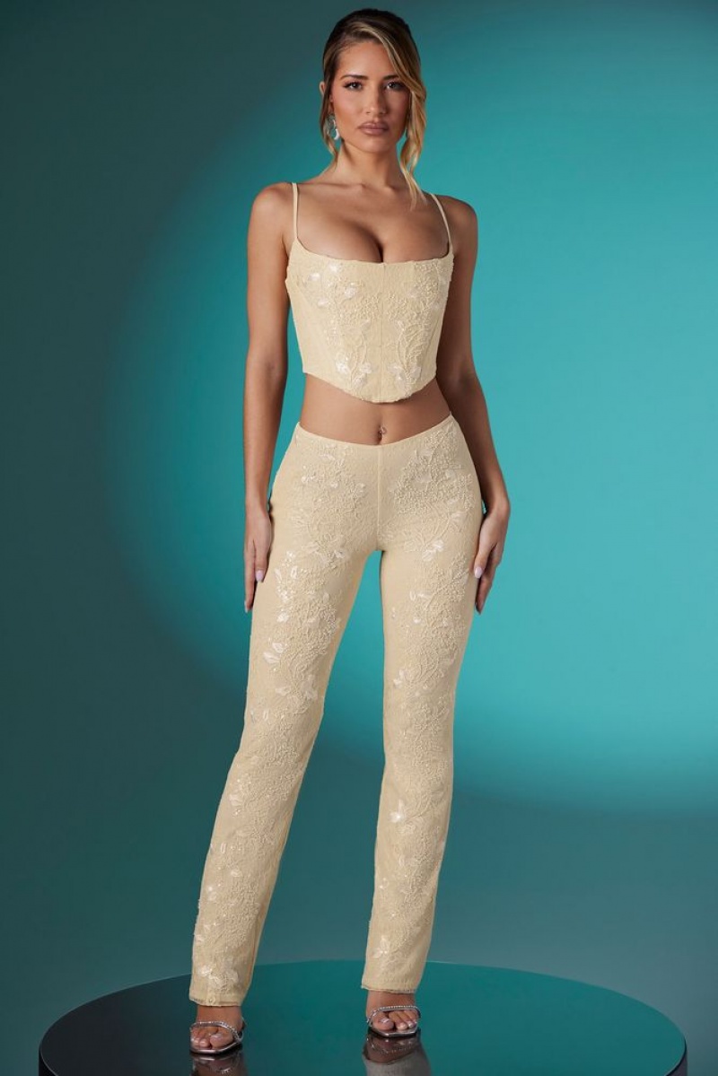 Ivory Oh Polly Agyness Embellished Lace Corset Crop Top | RMDH-03645