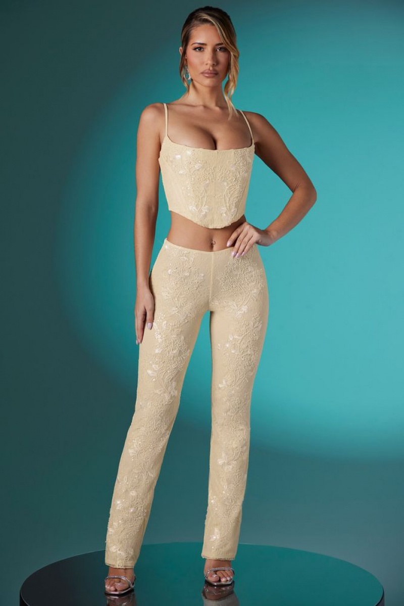 Ivory Oh Polly Agyness Embellished Lace Corset Crop Top | RMDH-03645