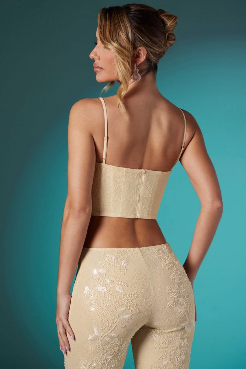 Ivory Oh Polly Agyness Embellished Lace Corset Crop Top | RMDH-03645