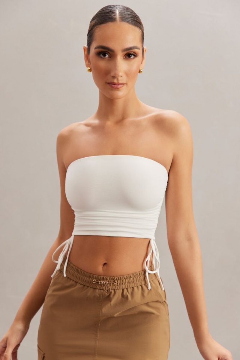 Ivory Oh Polly Alisa Ruched Bandeau Crop Top | HXWI-91476