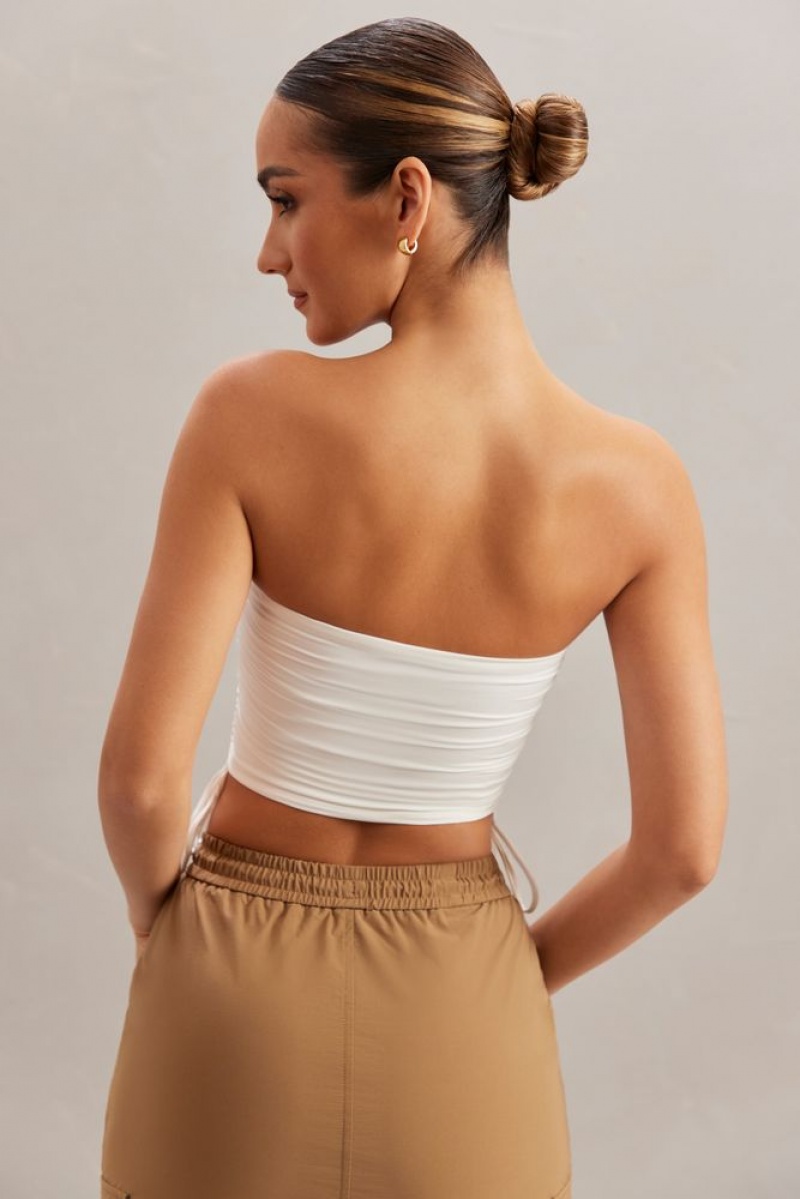 Ivory Oh Polly Alisa Ruched Bandeau Crop Top | HXWI-91476