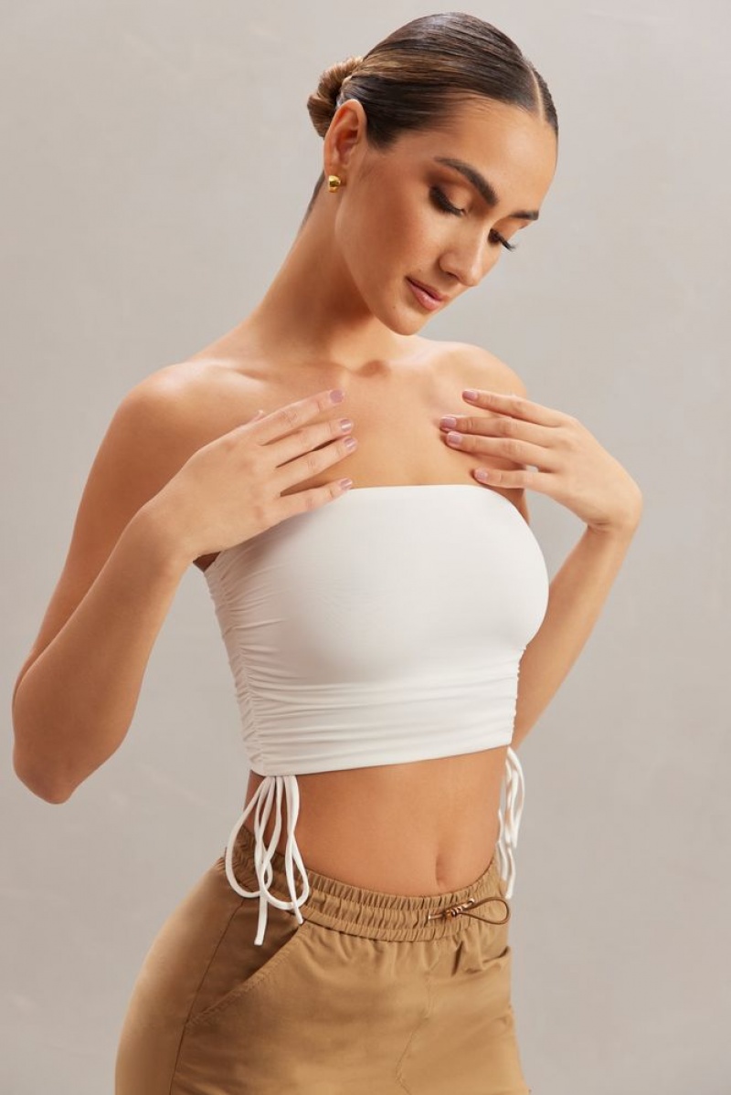 Ivory Oh Polly Alisa Ruched Bandeau Crop Top | HXWI-91476