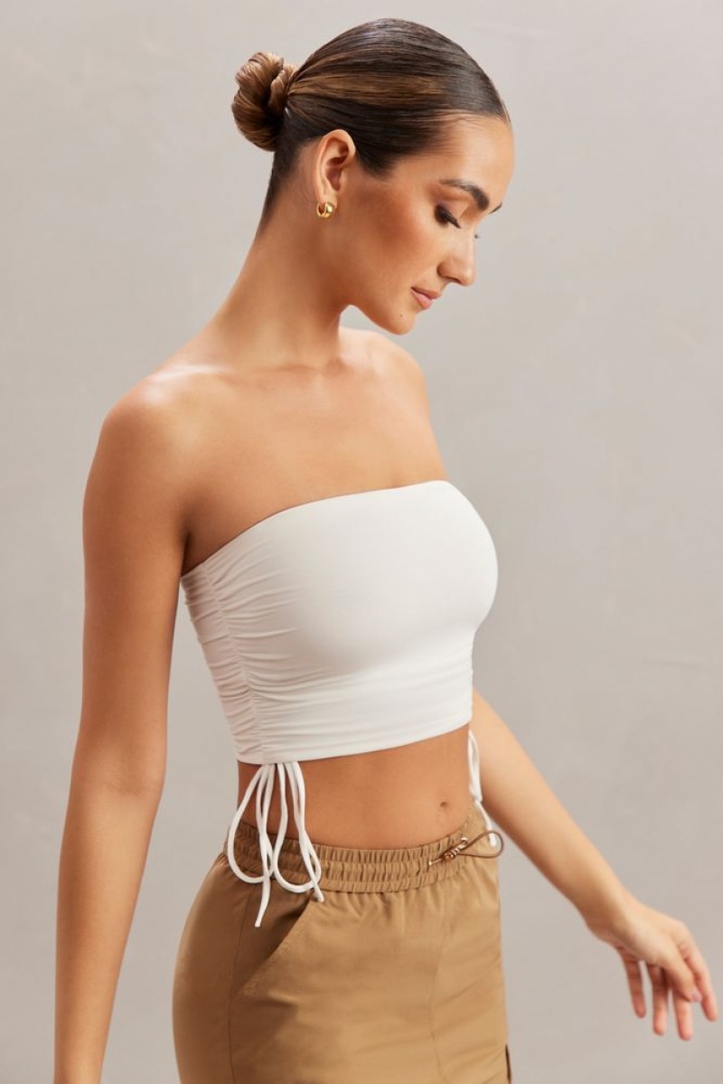 Ivory Oh Polly Alisa Ruched Bandeau Crop Top | HXWI-91476