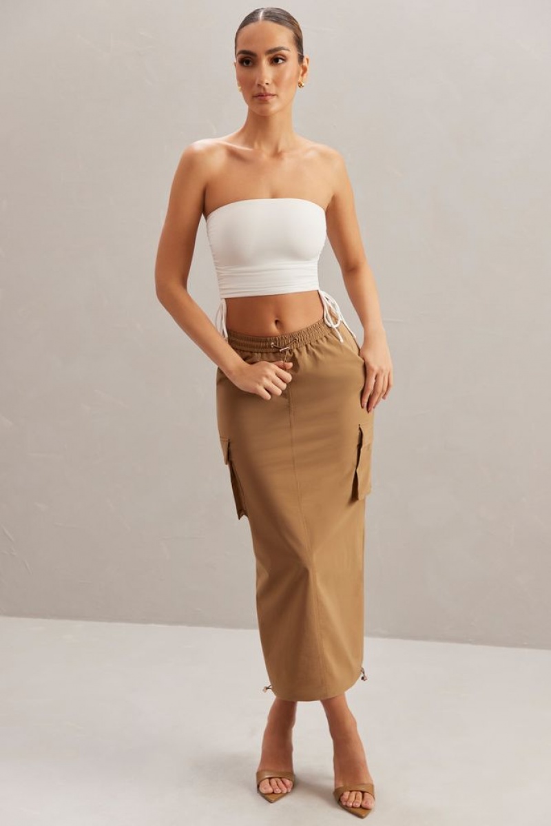 Ivory Oh Polly Alisa Ruched Bandeau Crop Top | HXWI-91476