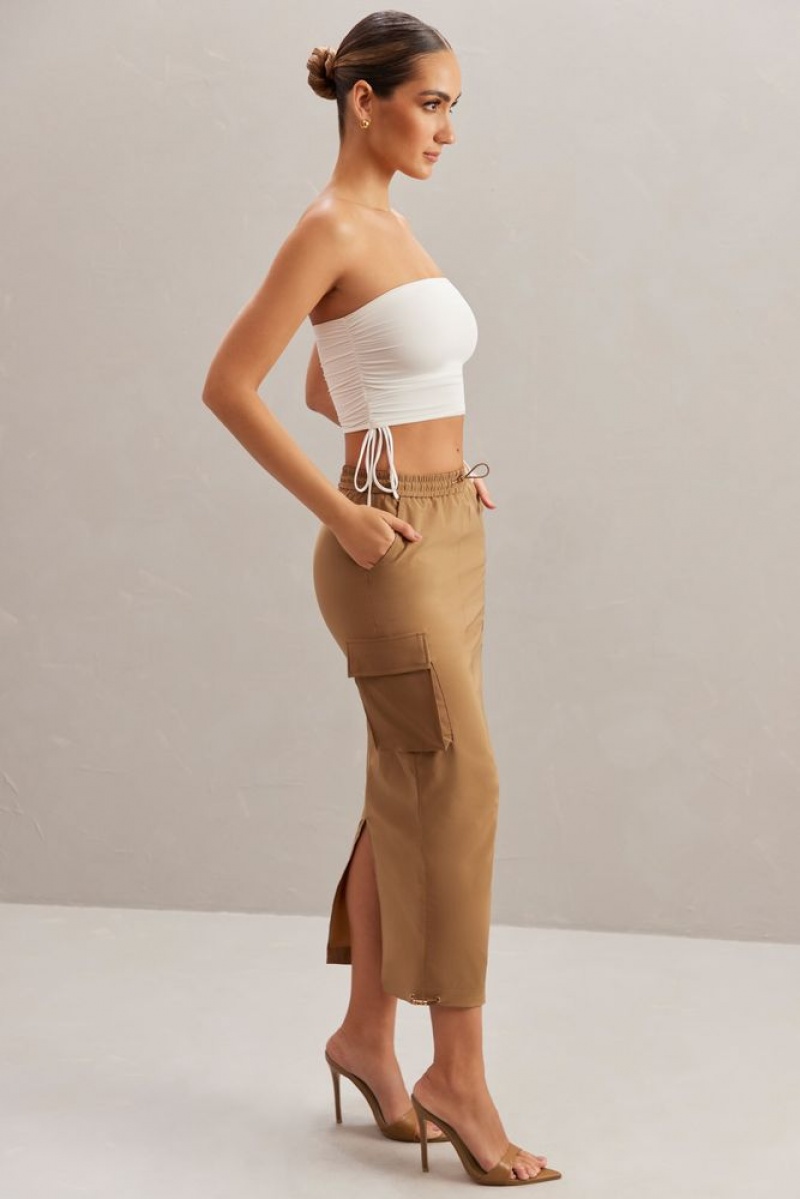 Ivory Oh Polly Alisa Ruched Bandeau Crop Top | HXWI-91476