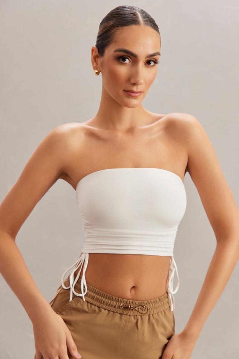 Ivory Oh Polly Alisa Ruched Bandeau Crop Top | HXWI-91476