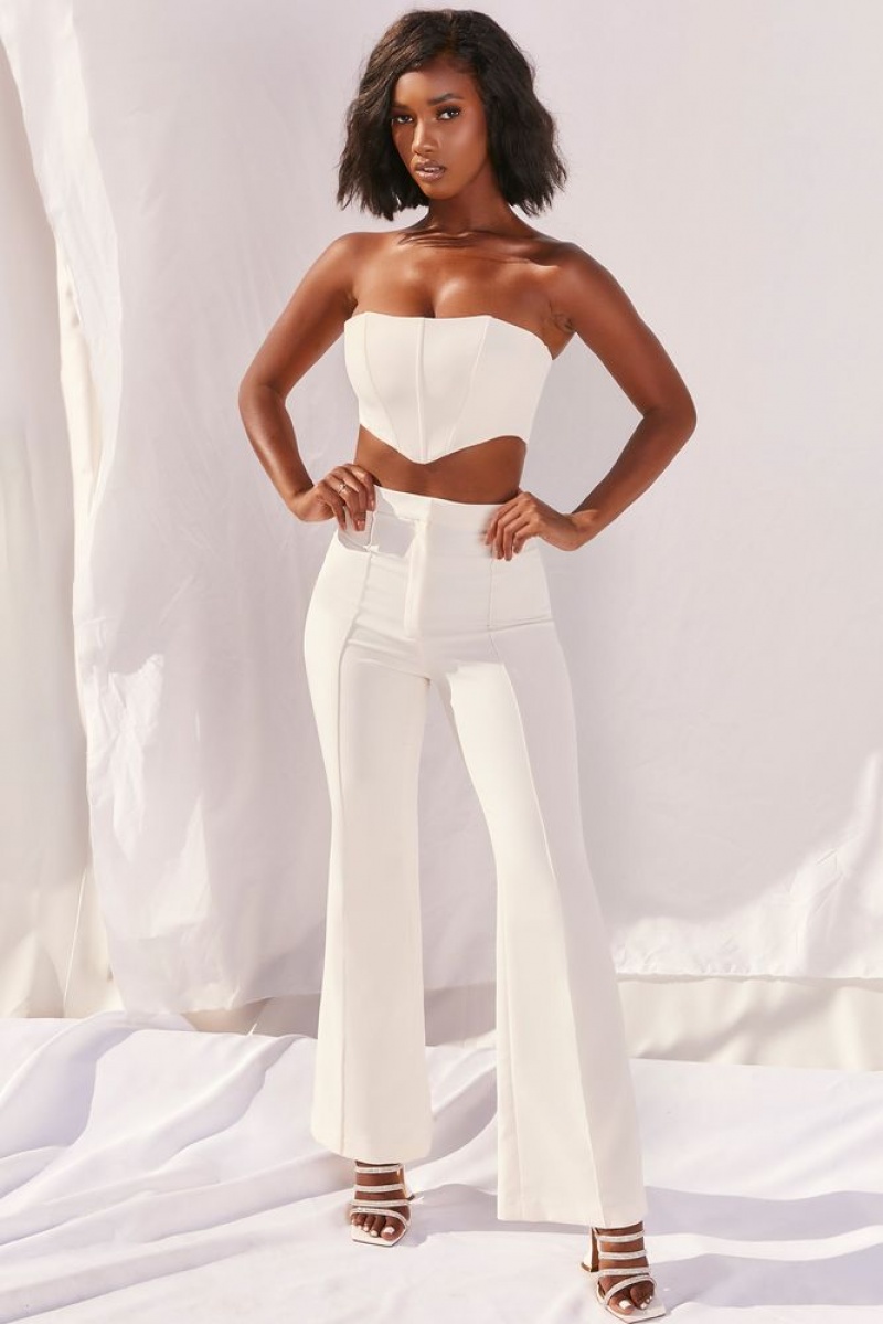 Ivory Oh Polly Bossin’ Up Petite High Waisted Tailored Flare Leg Trousers | WBAK-48507