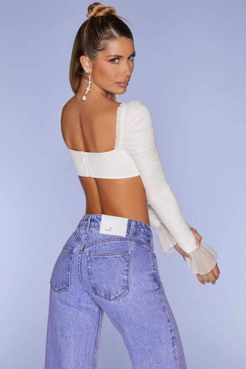 Ivory Oh Polly Chamonix Long Sleeve Ruched Crop Top | KQWV-12096