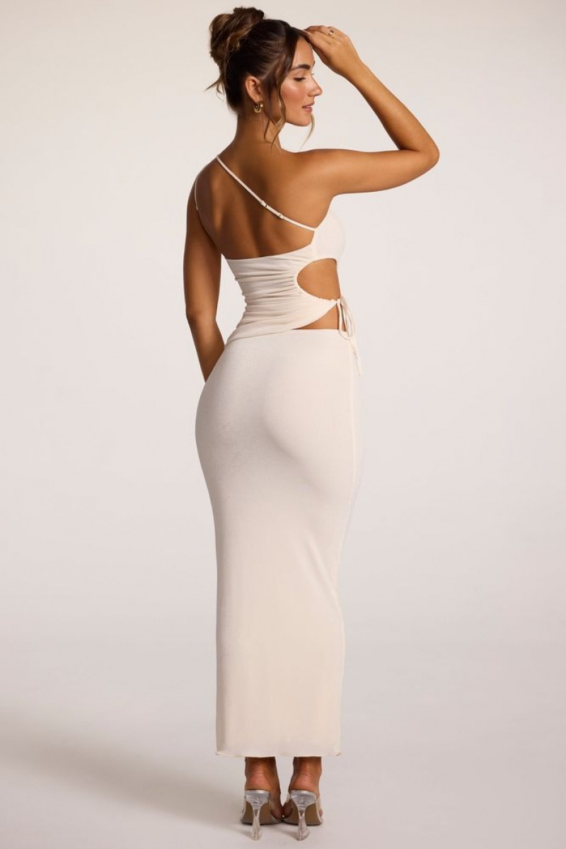 Ivory Oh Polly Elena Textured Jersey Low-Rise Maxi Skirt | ISNR-89467