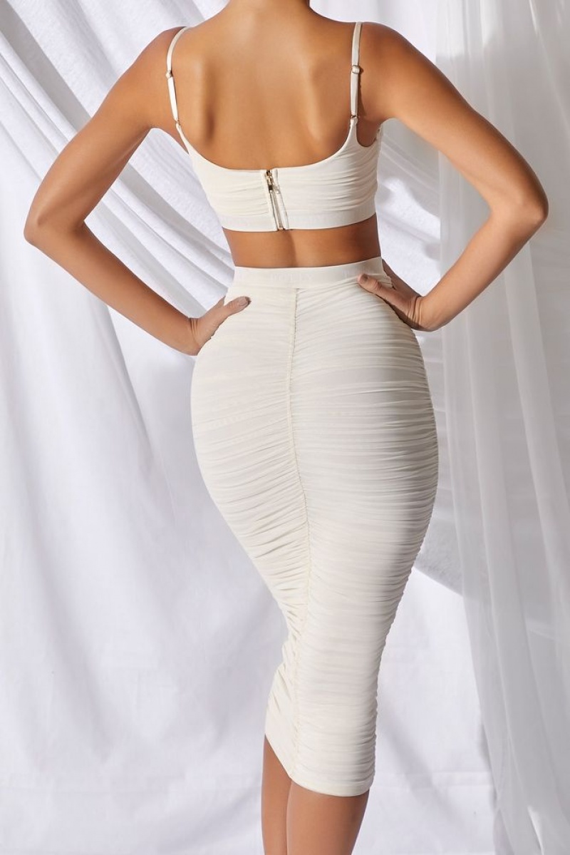 Ivory Oh Polly Get Low Ruched Sweetheart Crop Top | YPDF-04258