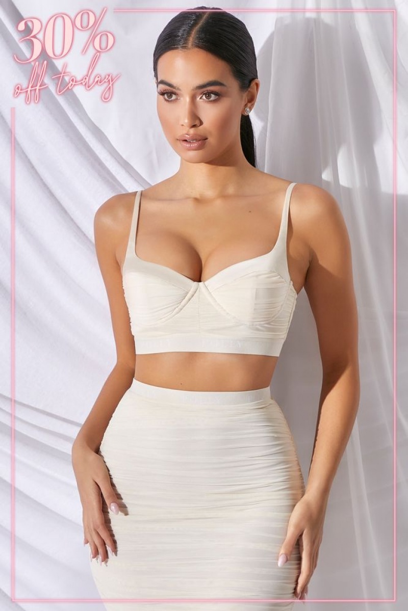 Ivory Oh Polly Get Low Ruched Sweetheart Crop Top | YPDF-04258