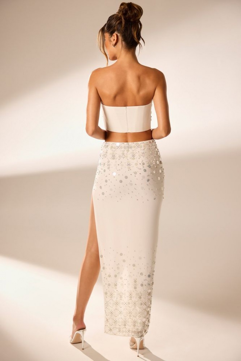 Ivory Oh Polly Merope Hand Embellished Maxi Skirt | ZLUS-34789