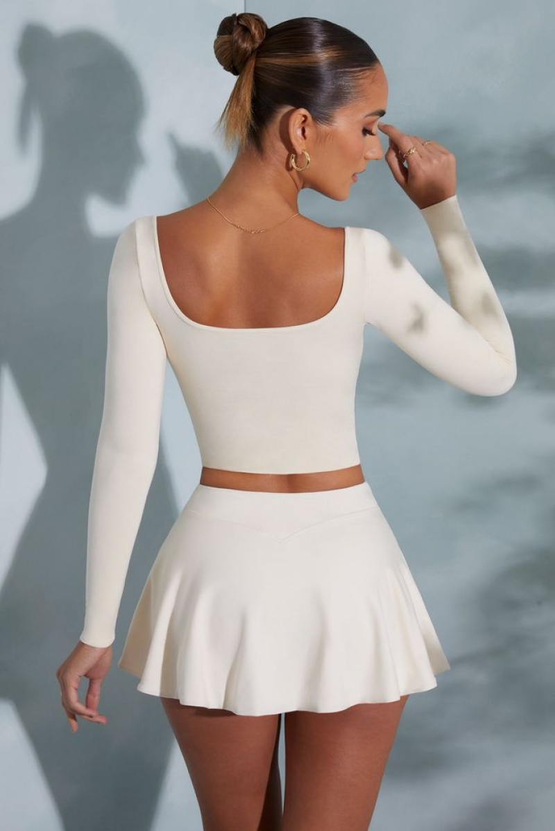 Ivory Oh Polly Nadiya Rounded Square Neck Long Sleeve Top | AKZV-87409