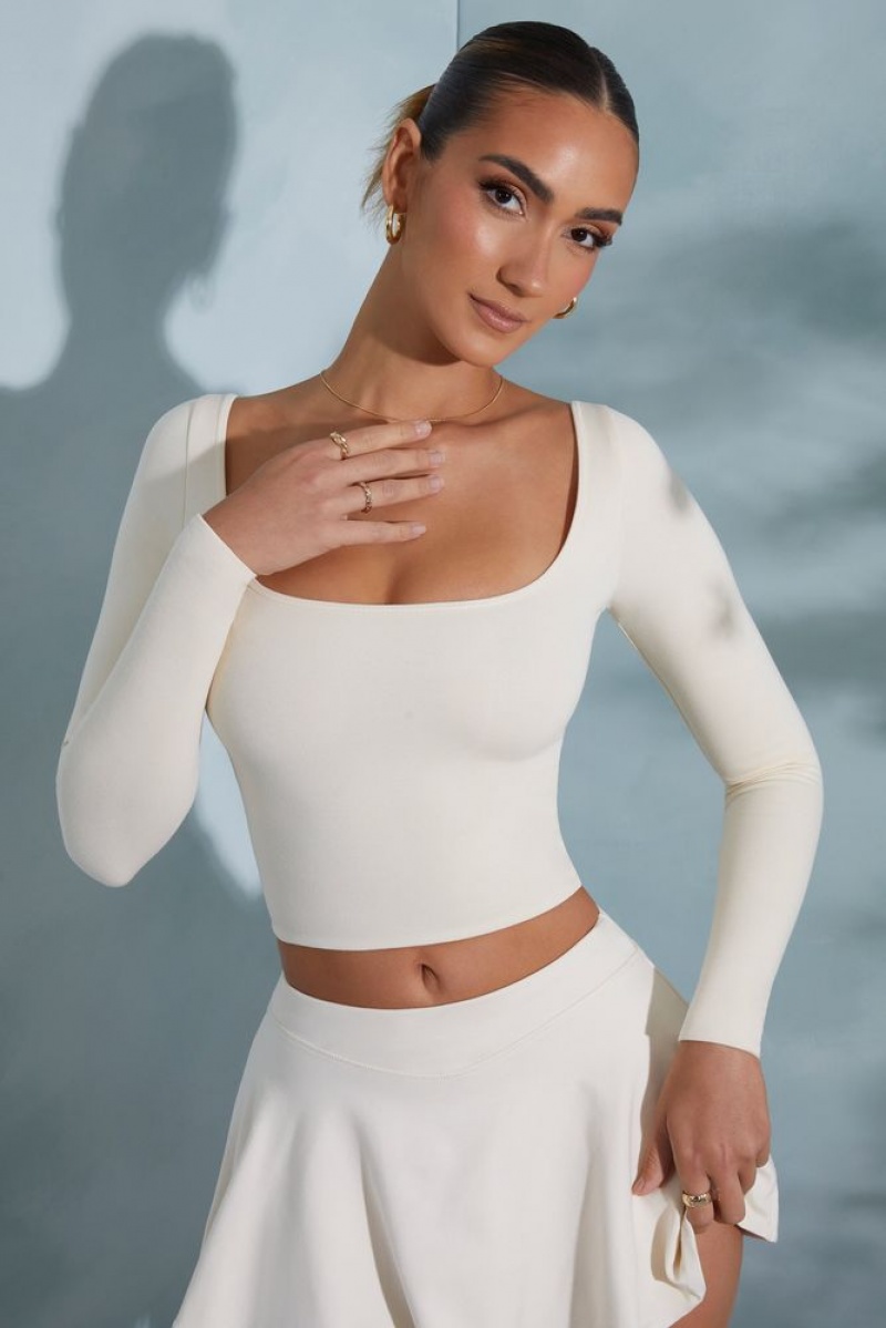 Ivory Oh Polly Nadiya Rounded Square Neck Long Sleeve Top | AKZV-87409