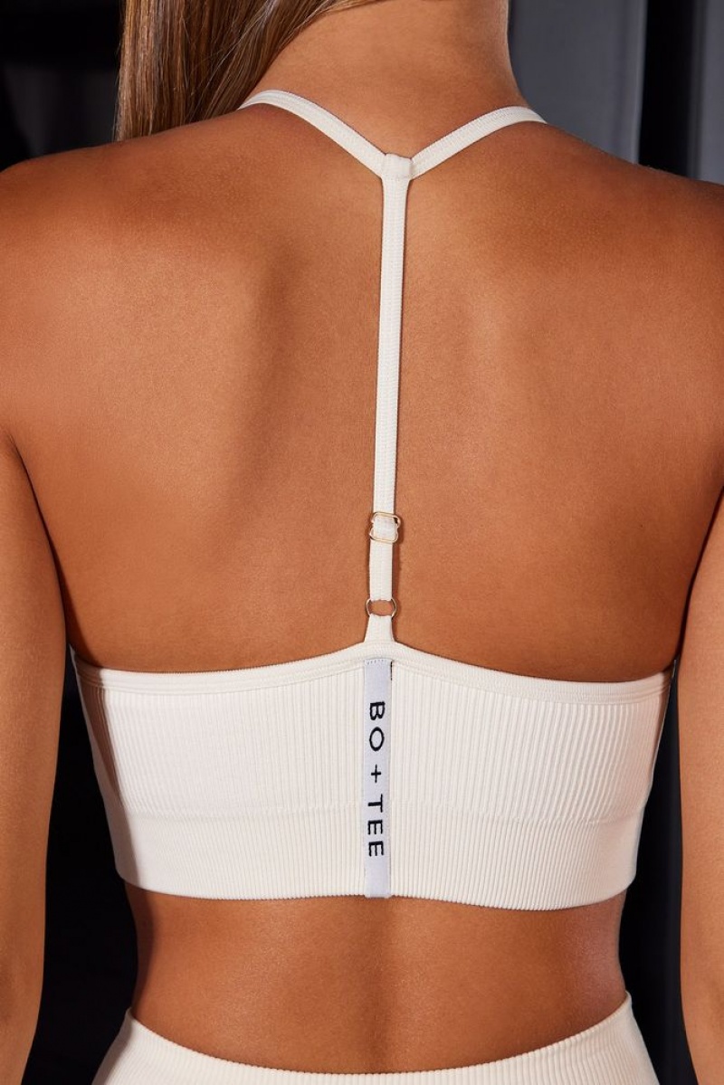 Ivory Oh Polly Uplifted Scoop Neck Halter Sports Bra | KROI-82306