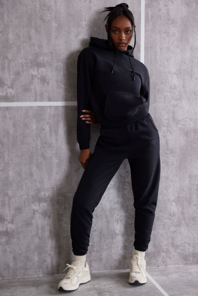 Jet Black Oh Polly Effortless High Waist Cuffed Joggers | UAIS-46059