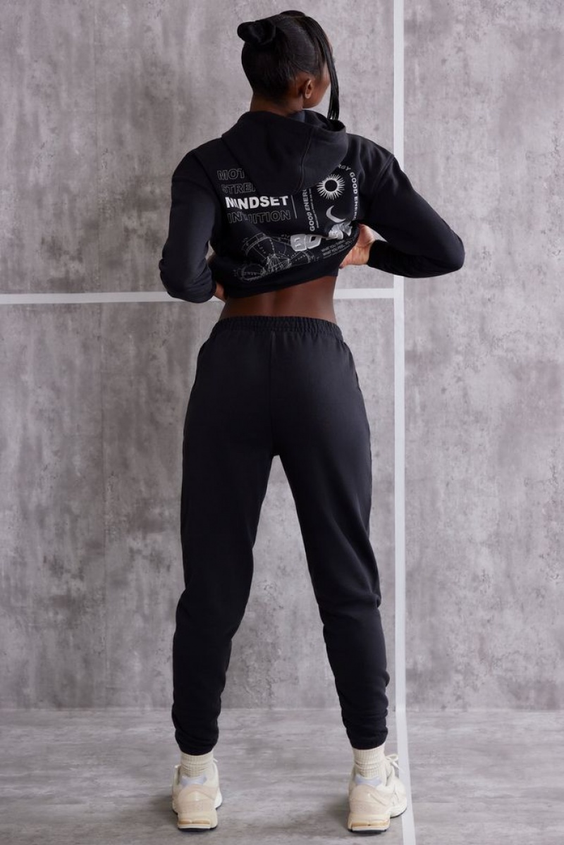 Jet Black Oh Polly Effortless High Waist Cuffed Joggers | UAIS-46059