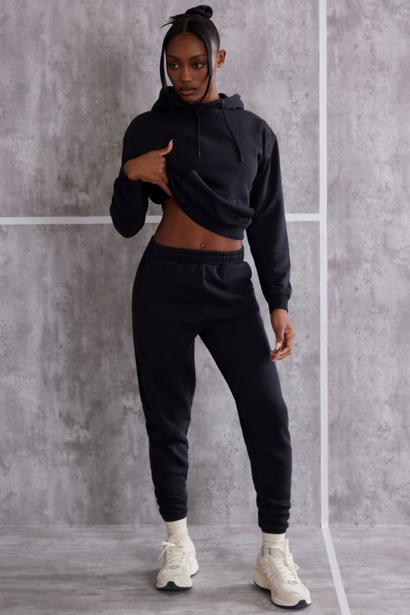 Jet Black Oh Polly Effortless High Waist Cuffed Joggers | UAIS-46059